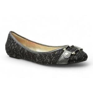 Elaine Turner Liz Tweed Ballerina Flats Round Toe Buckle Black Womens Size 7.5